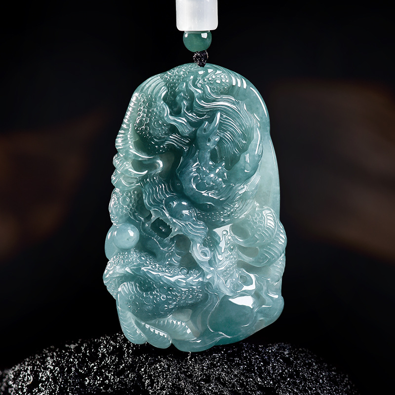 Women Accessories For Gift - Natural Burmese Jadeite Dragon Pendant Necklace