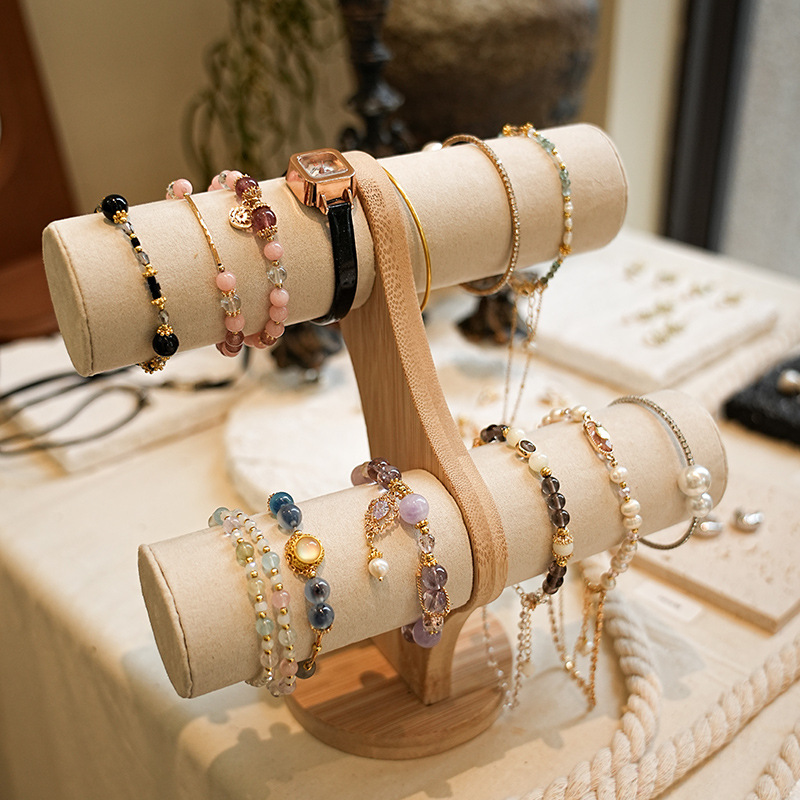 Women Accessories Display - Double Layer Rack Organizer Wood Jewelry