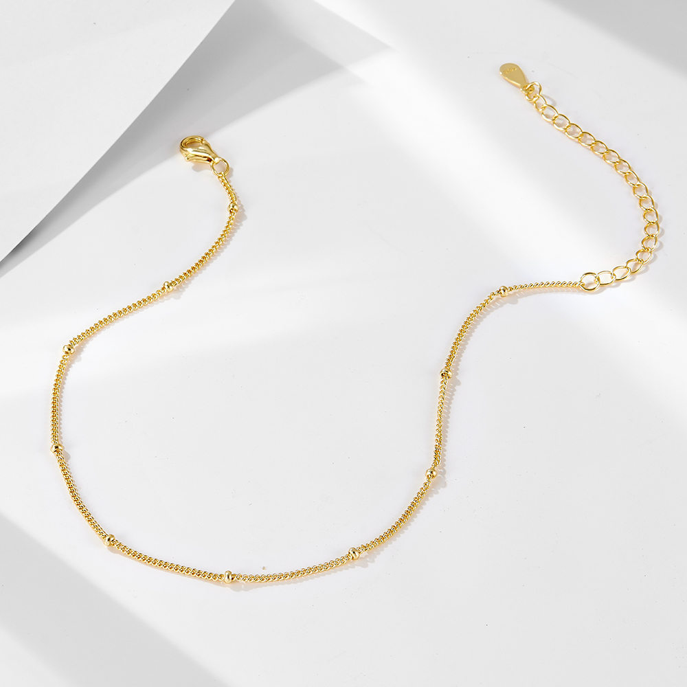 925 Sterling Silver 14K Gold R - Beaded Anklet Chain recension och pris
