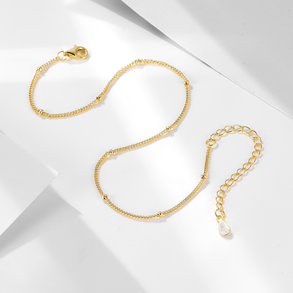 925 Sterling Silver 14K Gold R - Beaded Anklet Chain recension och pris