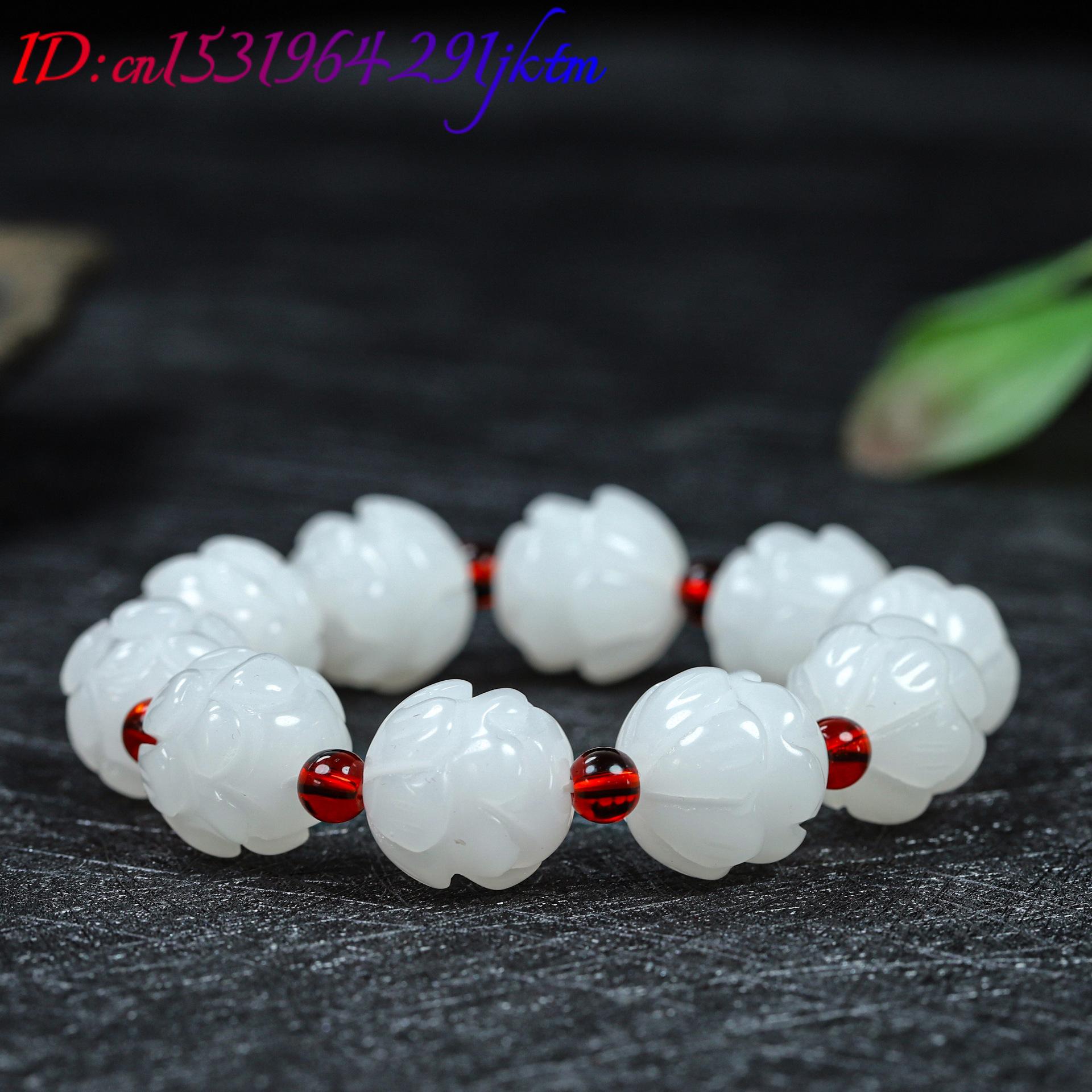 White Real Jade Lotus Bracelet - Women Accessories For Gift recension och pris