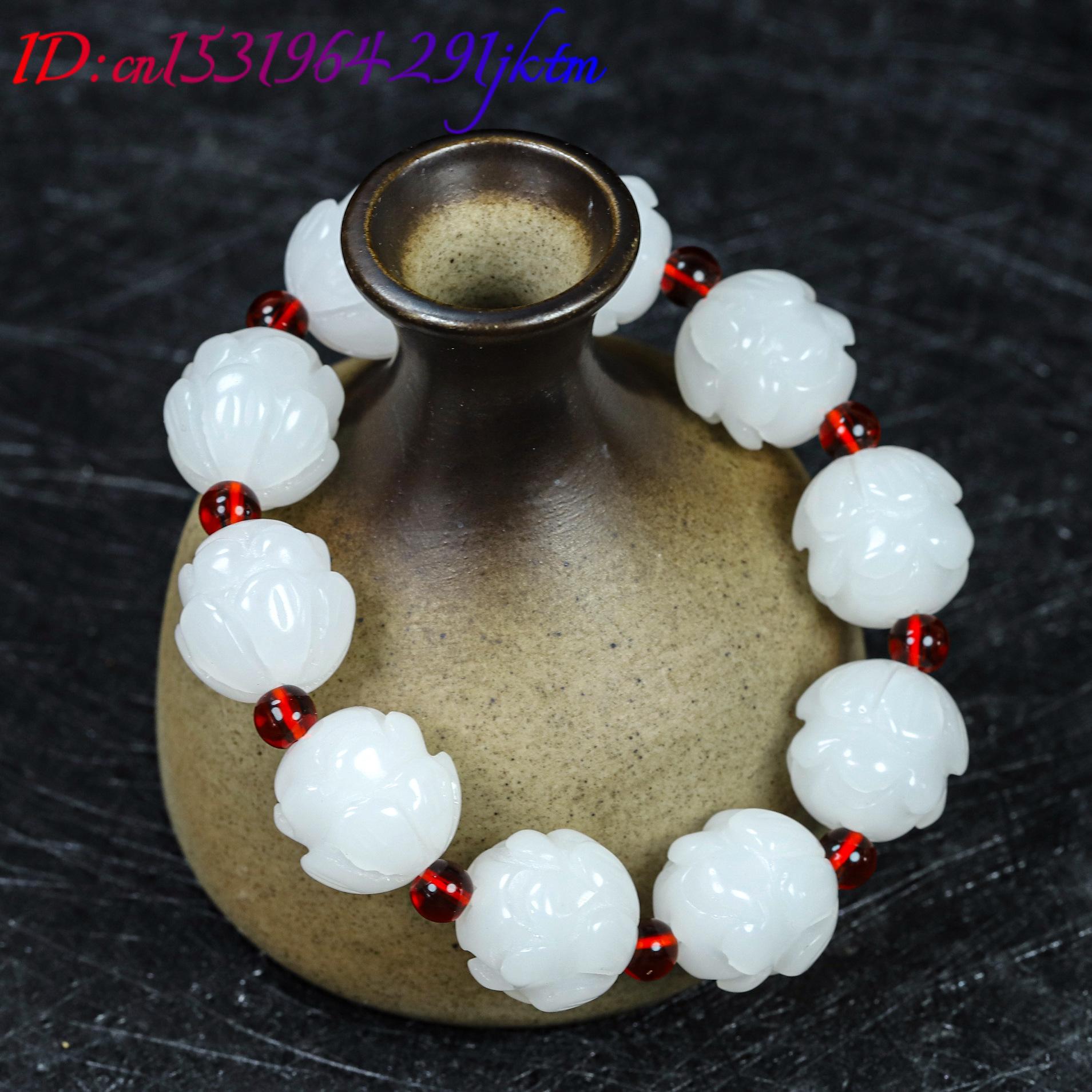 White Real Jade Lotus Bracelet - Women Accessories For Gift recension och pris