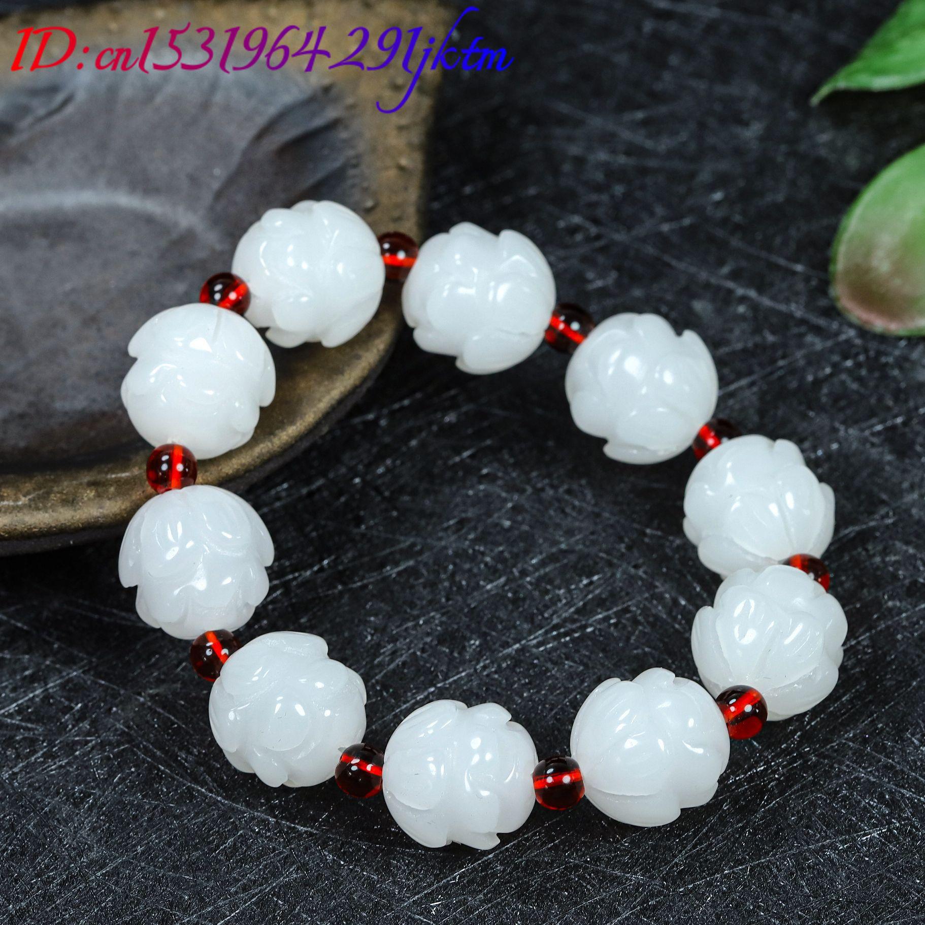 White Real Jade Lotus Bracelet - Women Accessories For Gift recension och pris