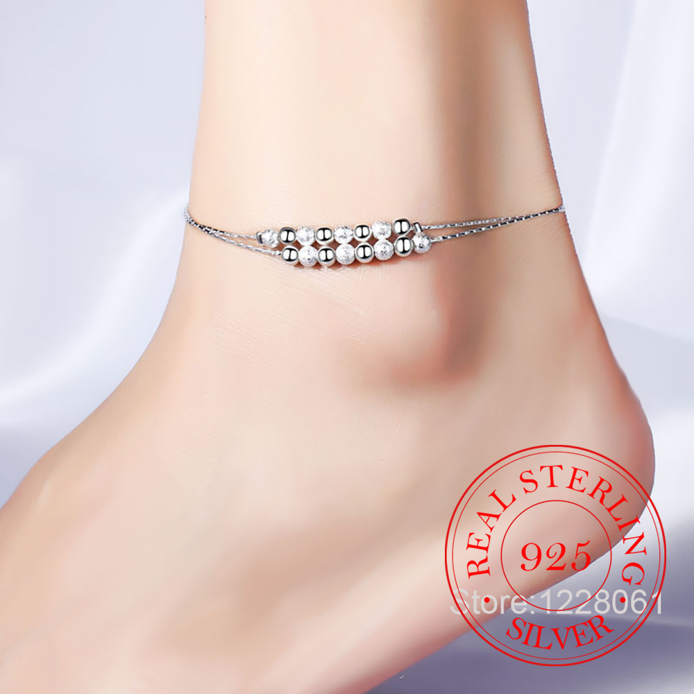 925 Silver Double Layer Beaded - Beaded Anklet Chain recension och pris